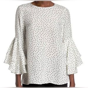 Lafayette 148 New York Meg Ruffle Sleeve Silk Blouse Cloud Sz M